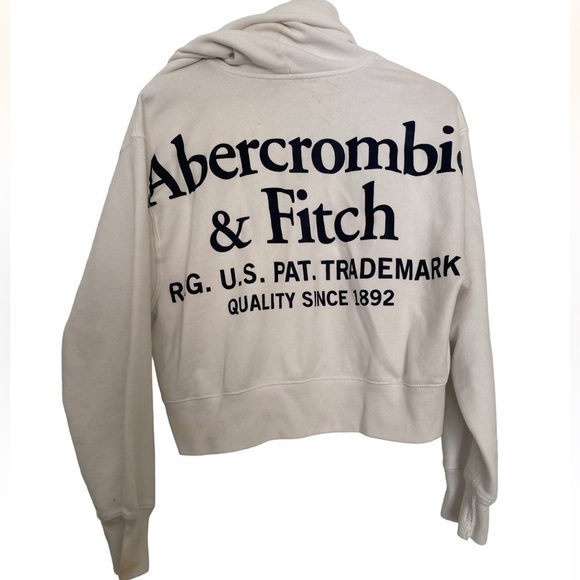 Abercrombie & Fitch Tops - ABERCROMBIE & FITCH WHITE CROPPED ZIP FRONT HOODIE SIZE M